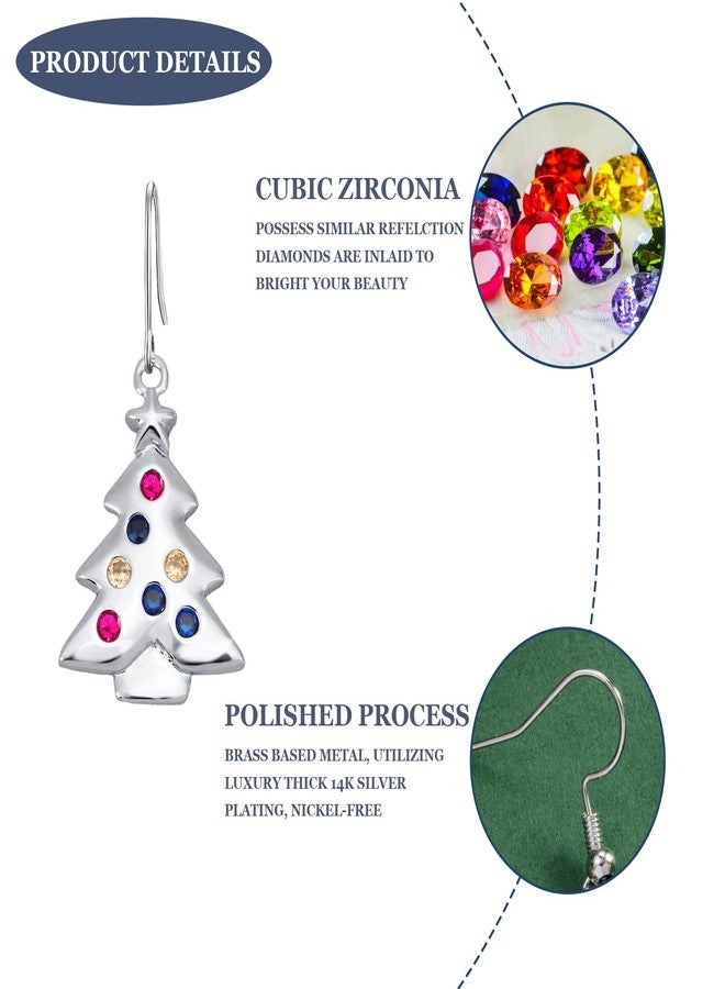 Sfoni Christmas Tree Earrings, Red Green Earrings Silver Sparkling Cubic Zirconia Dangle Earring 18K White Gold Colorful Rhinestone Xmas Earring Jewelry Gifts for Women Lady Girl with Gift Card & Box - Image 2